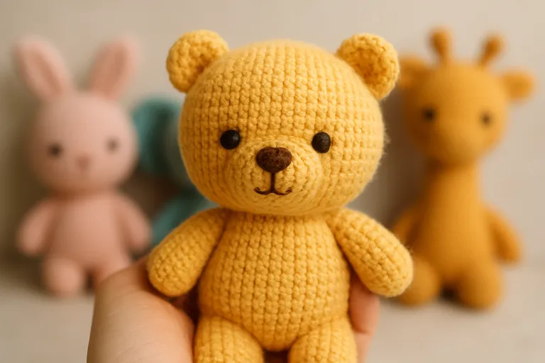 De zachte textuur van gebreide amigurumis